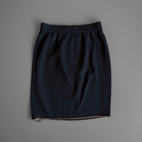 VTG St. John Evening Santana Knit Skirt- 8 Black, Gold Trim, USA Christmas Party - Picture 2 of 11